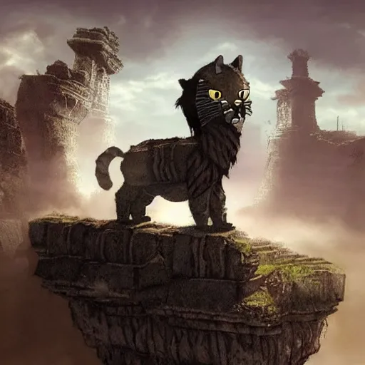 Image similar to cat by shadow of the colossus style