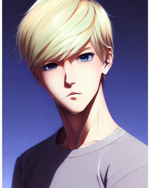 Prompt: portrait Anime Blonde Boy Short Hair Sharp fine face, pretty face, realistic shaded Perfect face, fine details. Anime. by makoto sinkai, katsuhiro otomo ghost in the shell movie scene, magali villeneuve, artgerm, rutkowski