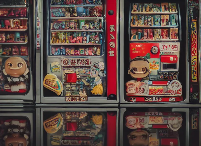 Image similar to closeupof portrait of tin toy tokyo corner store and vending machines, depth of field, zeiss lens, detailed, centered, photoshoot, by nicoletta ceccoli, mark ryden, lostfish, breathtaking, 8 k resolution, extremely detailed, beautiful, establishing shot, artistic, hyperrealistic, octane render, - h 7 0 4