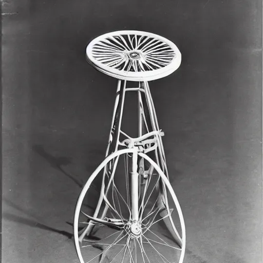Image similar to packshot of a bicycle wheel on a stool by Marcel Duchamp and Man Ray