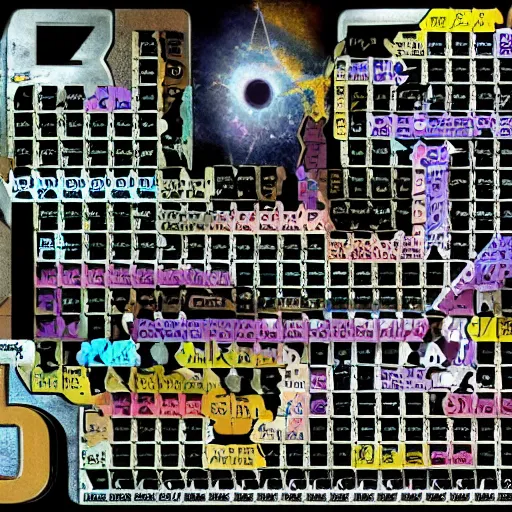 Image similar to Poster of a crazy periodic table from a different universe in the style of portal2, digital art, astonishing great details, award winning, high res