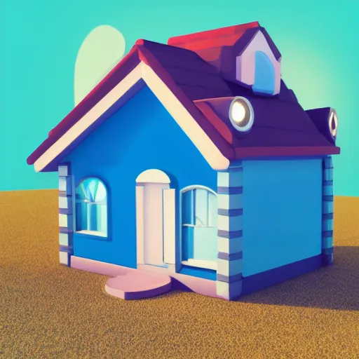 Image similar to cute chubby house by nickelodeon style, octane, 1 0 0 mm, depth of field, isometric, blue background