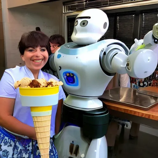 Image similar to robot serving ice cream.