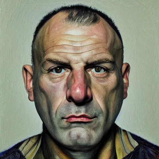 Image similar to high quality high detail painting by lucian freud, hd, joe rogan portrait