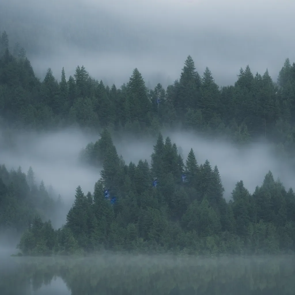 Image similar to evening, mist over the lake in the forest