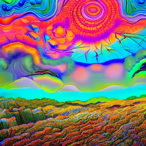 Prompt: bizarre surrealistic psychedelic landscape far view