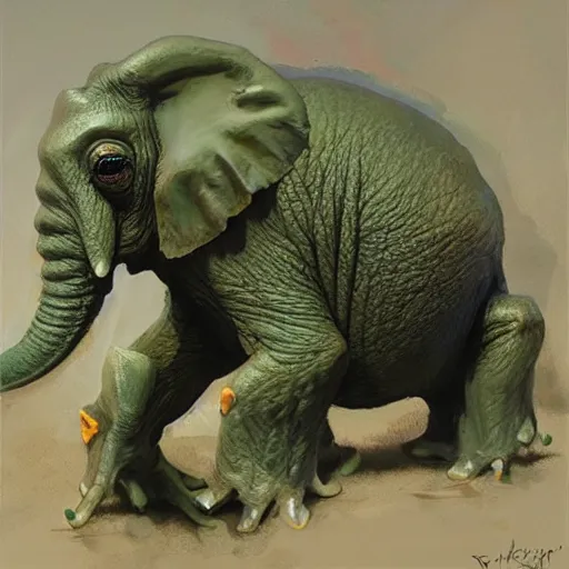 Prompt: frog - elephant creature, oil painting by ruan jia