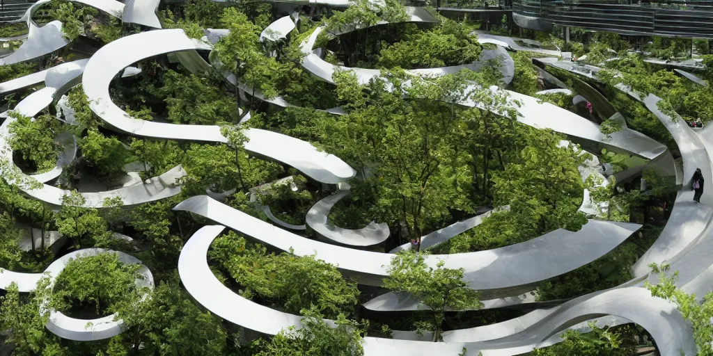 Image similar to a futuristic ecological park in paris