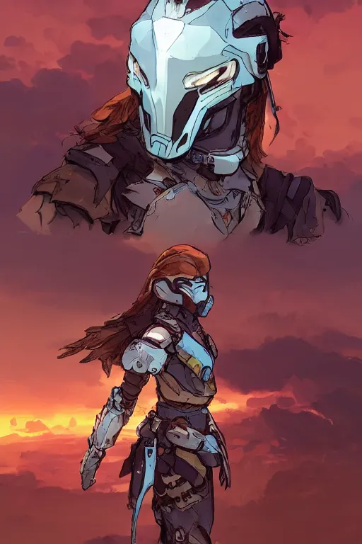 Image similar to combination suit armor aloy horizon forbidden west horizon zero dawn robot ninja mask helmet backpack tribal, art gta 5 comics, official fanart behance hd artstation by jesper ejsing, by rhads, makoto shinkai and lois van baarle, ilya kuvshinov, ossdraws radiating a glowing aura cgi rtx 2 0 2 2