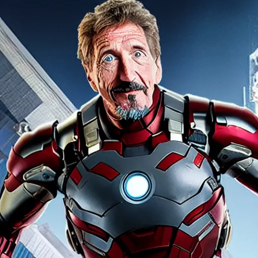 Image similar to John McAfee as IronMan, marvel studios, gray hair