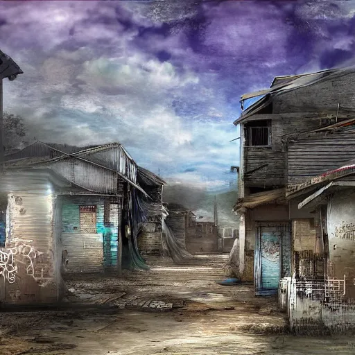 Image similar to the slums just outside the pearly - gates - of - the kingdom - of - heaven - in - the - clouds, digital art