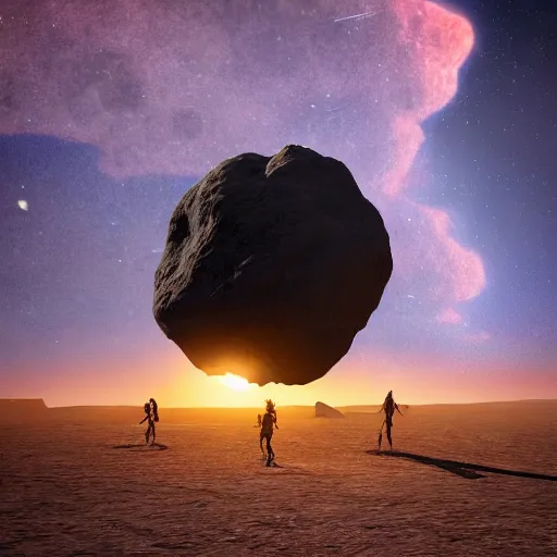 Image similar to an asteroid headed for burning man black rock desert detailed, 8 k, trending on artstation, award - winning art,