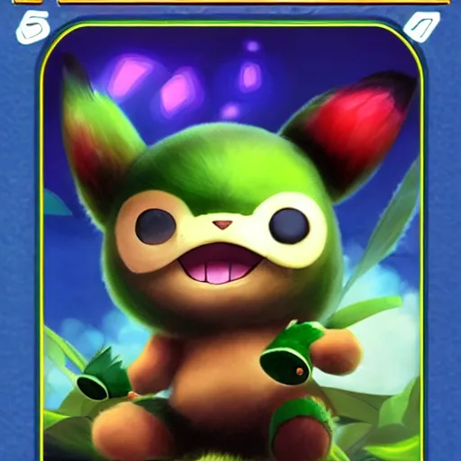 Image similar to teemo, a pokemon card of teemo, pokemon card scan