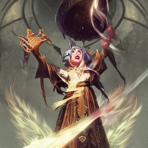 Prompt: Cat Witch, Anthropomorphized, casting evil spell, magic the gathering artwork, D&D, fantasy, centered, symmetrical, highly detailed, artstation, concept art, sharp focus, 8k, art by Akihiko Yoshida and Greg Rutkowski and Craig Mullins, oil painting