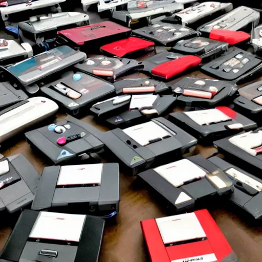 Prompt: 1000 Nintendo Consoles in a pile