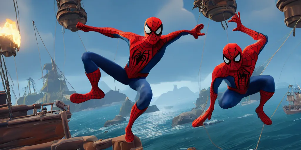 Prompt: spiderman In sea of thieves,