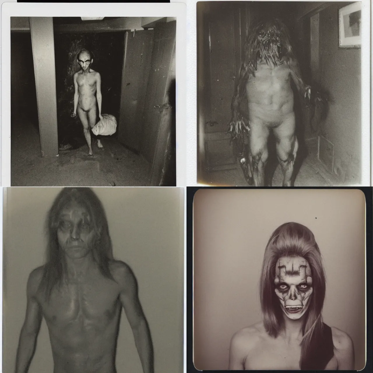 Prompt: polaroid photograph of a mutant freak that lives in the basement