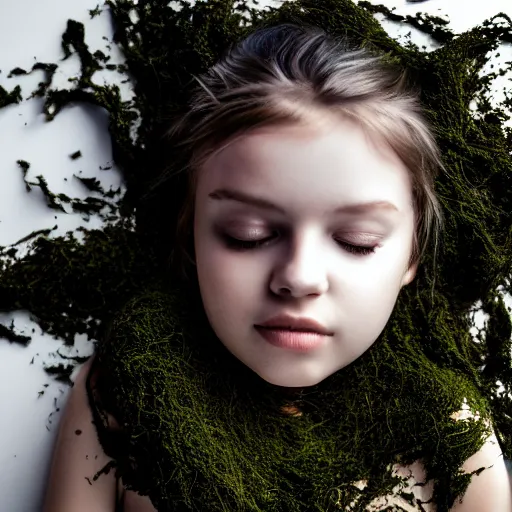 Image similar to a girl wrapped in seaweed, photograph, 4 k