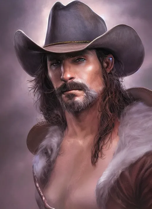 Prompt: Cowboy sorcerer drow wearing a cowboy hat, Ivan Aivakovsky, Boris Vallejo, epic fantasy character art, D&D Concept Art, full length, Realistic, Regal, Refined, Detailed Digital Art, Oil Paining, Exquisite detail, post-processing, masterpiece, Cinematic Lighting, Unreal Engine, 8k, HD, Stanley Artgerm Lau, WLOP, Rossdraws, Frank Frazetta, Andrei Riabovitchev, Marc Simonetti, trending on artstation