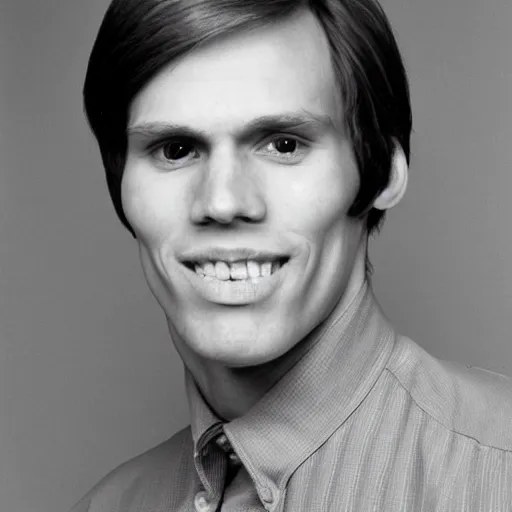 Image similar to A photograph portrait of Jerma985 with short-medium length hair a combover wearing early 1970s menswear in the early 1970s, taken in the early 1970s, grainy, taken on a 1970s Kodak Camera, realistic, hyperrealistic, very realistic, highly detailed, very detailed, extremely detailed, detailed, digital art, trending on artstation, colorized photo