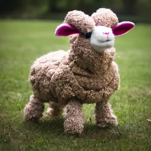 Image similar to bipedal lamb wearing a sweater, portrait photo, movie still,