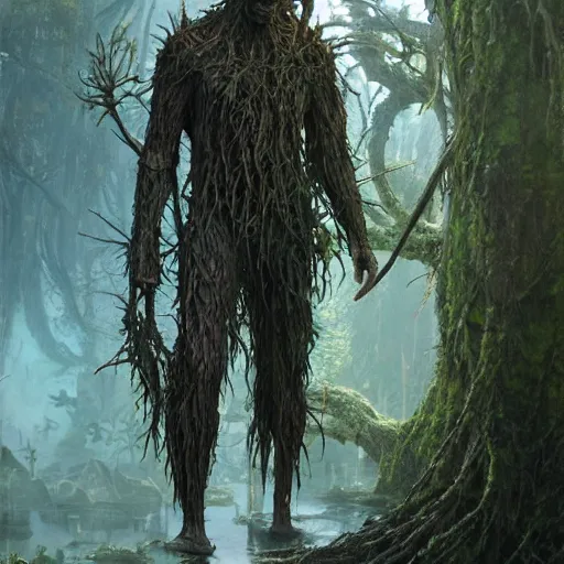 Prompt: swamp thing, ultra realistic, concept art, intricate details, eerie, highly detailed, photorealistic, octane render, 8 k, unreal engine. art by ed binkley and ellen jewett and artgerm and greg rutkowski and alphonse mucha