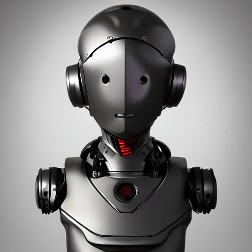 Image similar to an amazing robot-helmet, robotic head-bust portrait, of a sci-fi, human robot hybrid with weaponized systems built into the 3d helmet, cgi, zbrush, blender, octane render