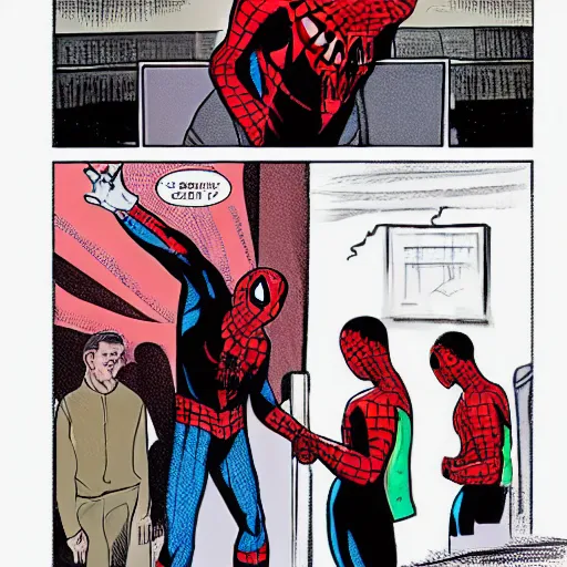 Image similar to spider-man giving speaking behind a pulpit in a Baptist church, comic book art