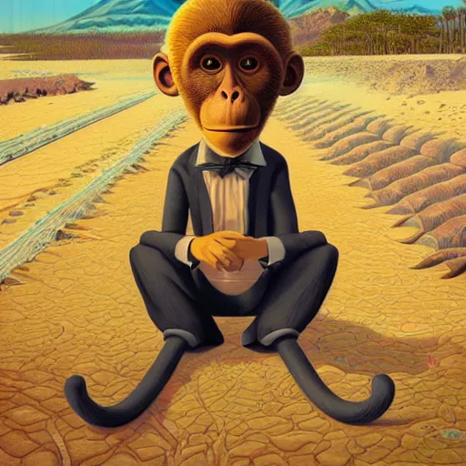 Prompt: Monkey in a suit landscape by Casey Weldon, Maciej Kuciara,8k ultra high definition, upscaled, perfect composition , golden ratio, image credit nasa nat geo