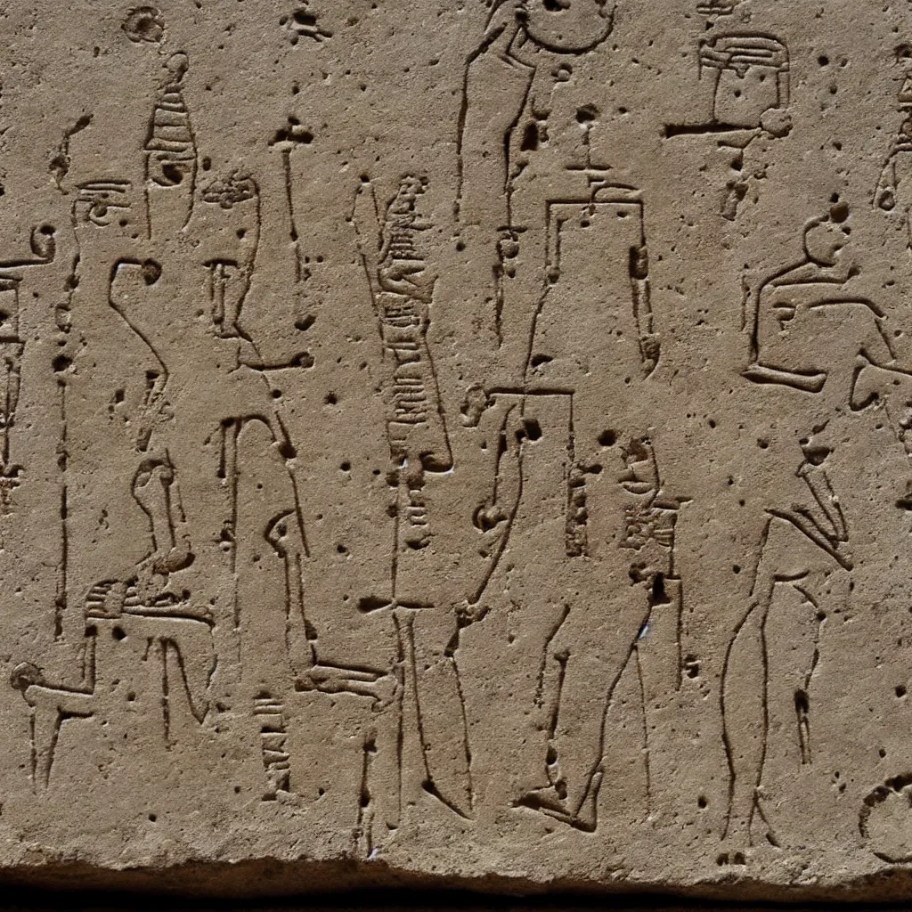 Prompt: egyptian emojis from 6 5 4 bc carved on slab of stone