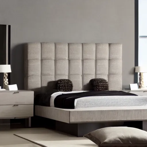 Image similar to award-winning catalog photo modern roman-style columnar headboard master bedroom