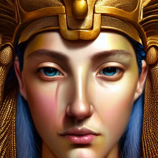 Image similar to hyperrealistic mixed media painting of beautiful goddess Athena, stunning 3d render inspired art by P. Craig Russell and Barry Windsor-Smith, perfect facial symmetry, dim volumetric lighting, 8k octane beautifully detailed render, post-processing, portrait, extremely hyper-detailed, intricate, epic composition, brown eyes, realistic realistic realistic eyes, cinematic lighting, masterpiece, trending on artstation, detailed detailed detailed, masterpiece, stunning