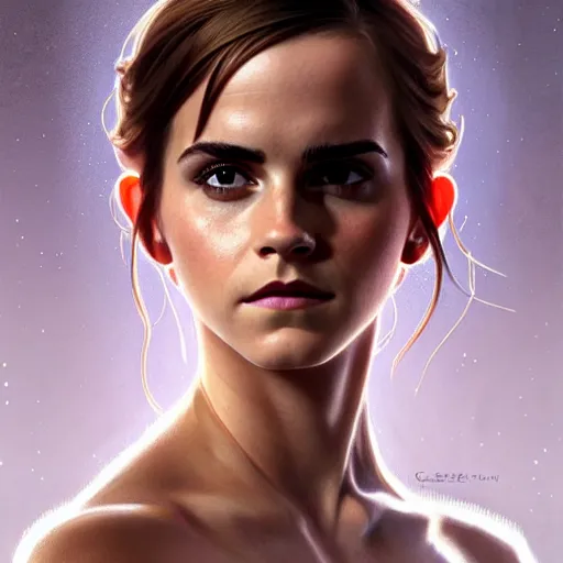 Image similar to emma watson portrait of forest gog, male, clear face, symetrical, masculine, full body, muscular, fantasy, intricate, elegant, highly detailed, digital painting, artstation, concept art, matte, sharp focus, illustration, art by artgerm and greg rutkowski and alphonse mucha