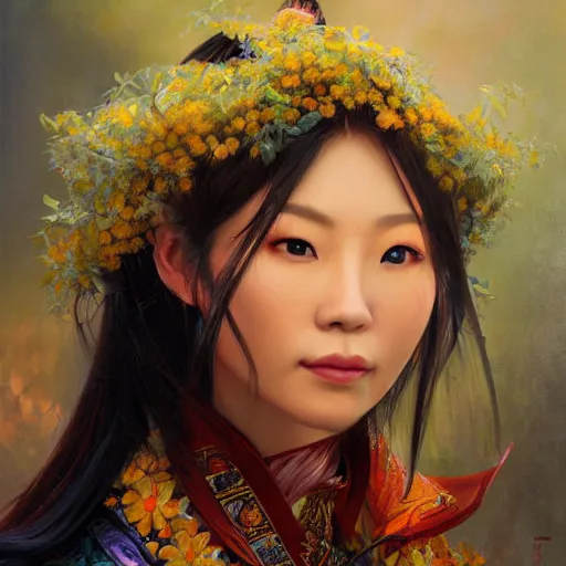 Image similar to portrait of a taiwanese woman ( 3 5 ) from taiwan, an oil painting by ross tran and thomas kincade