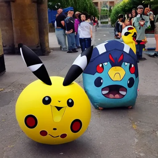 Prompt: pokemon heads on pikes surrounded by minions