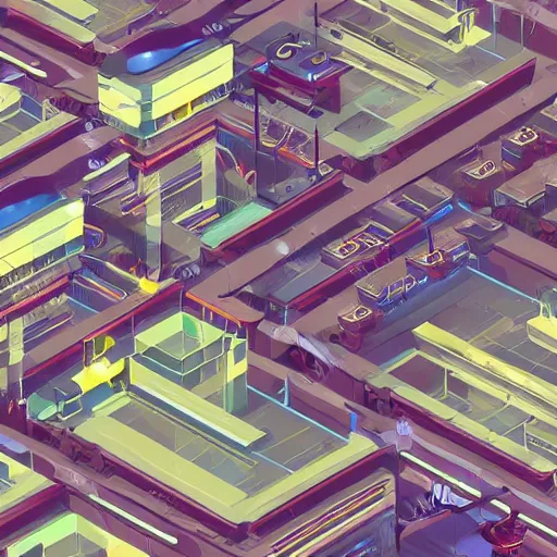 Image similar to isometric view of a mechanical glitch art city, scifi futuristic,