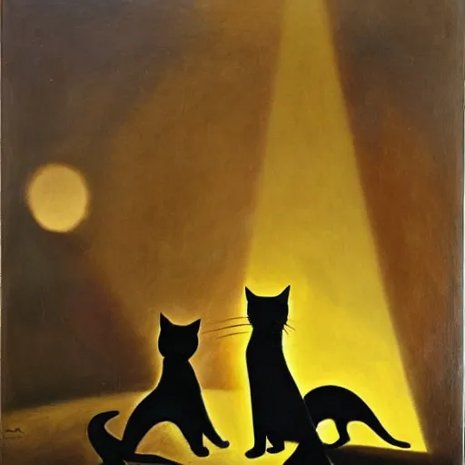 Prompt: cats conducting a fascist uprising, volumetric light, glare, oil in canvas