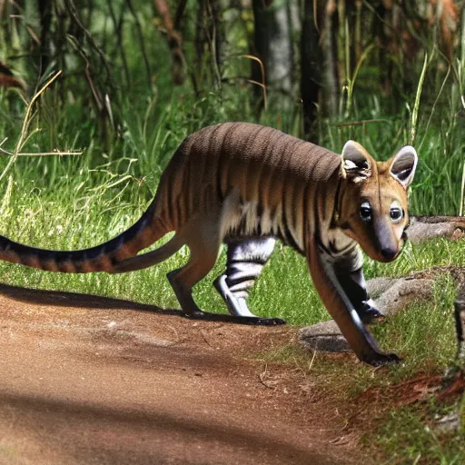 Prompt: tasmanian tiger trailcam. realistic. found footage