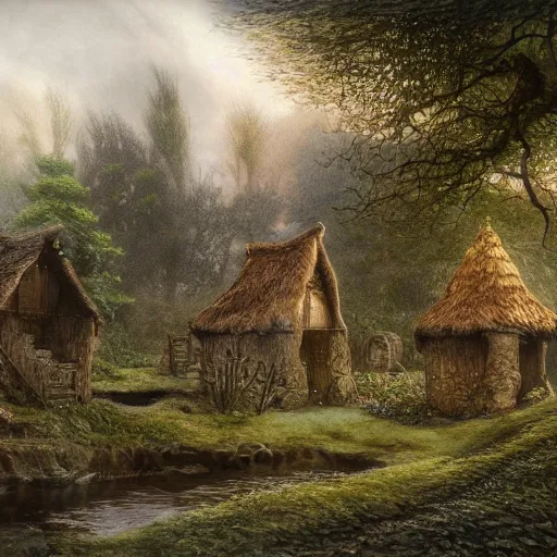 Image similar to a small fantasy village on the edge of the woods, by alan lee, lord of the rings, smooth, detailed terrain, oil painting, matte painting, concept art, trending on artstation