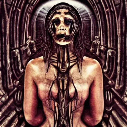 Prompt: lea michele in the style of h r giger, lea michele as supreme dictator of the united states of america