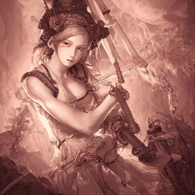 Prompt: studio portrait of neutral good colorful female cleric bard healer as absurdly beautiful, elegant, young skinny gravure idol, an ultrafine hyperdetailed illustration by kim jung gi, irakli nadar, intricate linework, sharp focus, bright colors, octopath traveler, final fantasy, unreal engine highly rendered, global illumination, radiant light, detailed and intricate environment