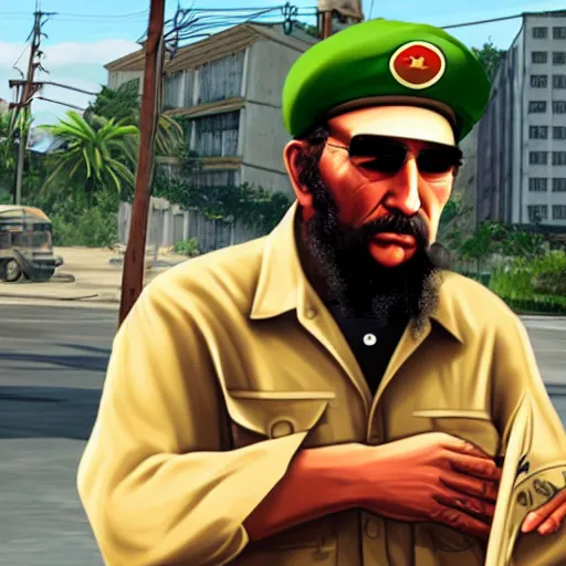 Prompt: Fidel Castro in grand theft auto San Andreas