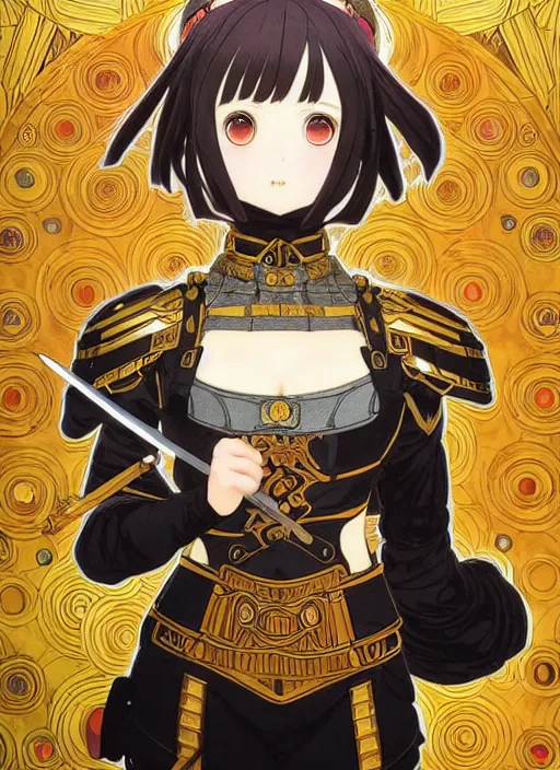 Image similar to ilya kuvshinov anime knight girl in ornate armor, last exile, murata range, fine detail, perfect anime face, dramatic lighting, dynamic composition, gustav klimt, art deco, cel shading, vivid, rich texture, ( ( ( yoshinari yoh ) ) ), alphonse mucha, ( ( ( colorful ) ) ),