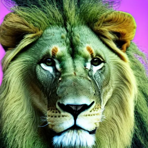 Prompt: digital photo of a green lion