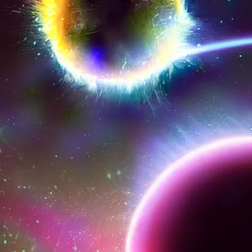 Image similar to unfamiliar lifeform living on a neutron star, intense heat and blinding lights