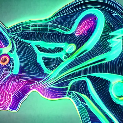 Image similar to digital horse, artificial being, glowing circuitboard patterns, retrowave palette, highly detailed, anatomically correct equine, synth feel, digital art