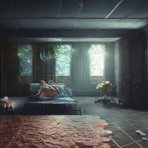 Image similar to hyper realistic render of a lucid dream, unreal engine, blender, artstation, raytracing, award winning