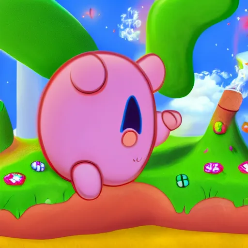 Prompt: Kirby swallowing the Earth, 4k, digital,