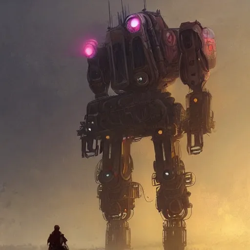 Prompt: gigantic steampunk mecha, dense fog, trending on artstation, jakub rozalski