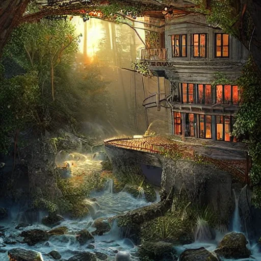 Image similar to realistic renderings of magical scenes, highly detailed